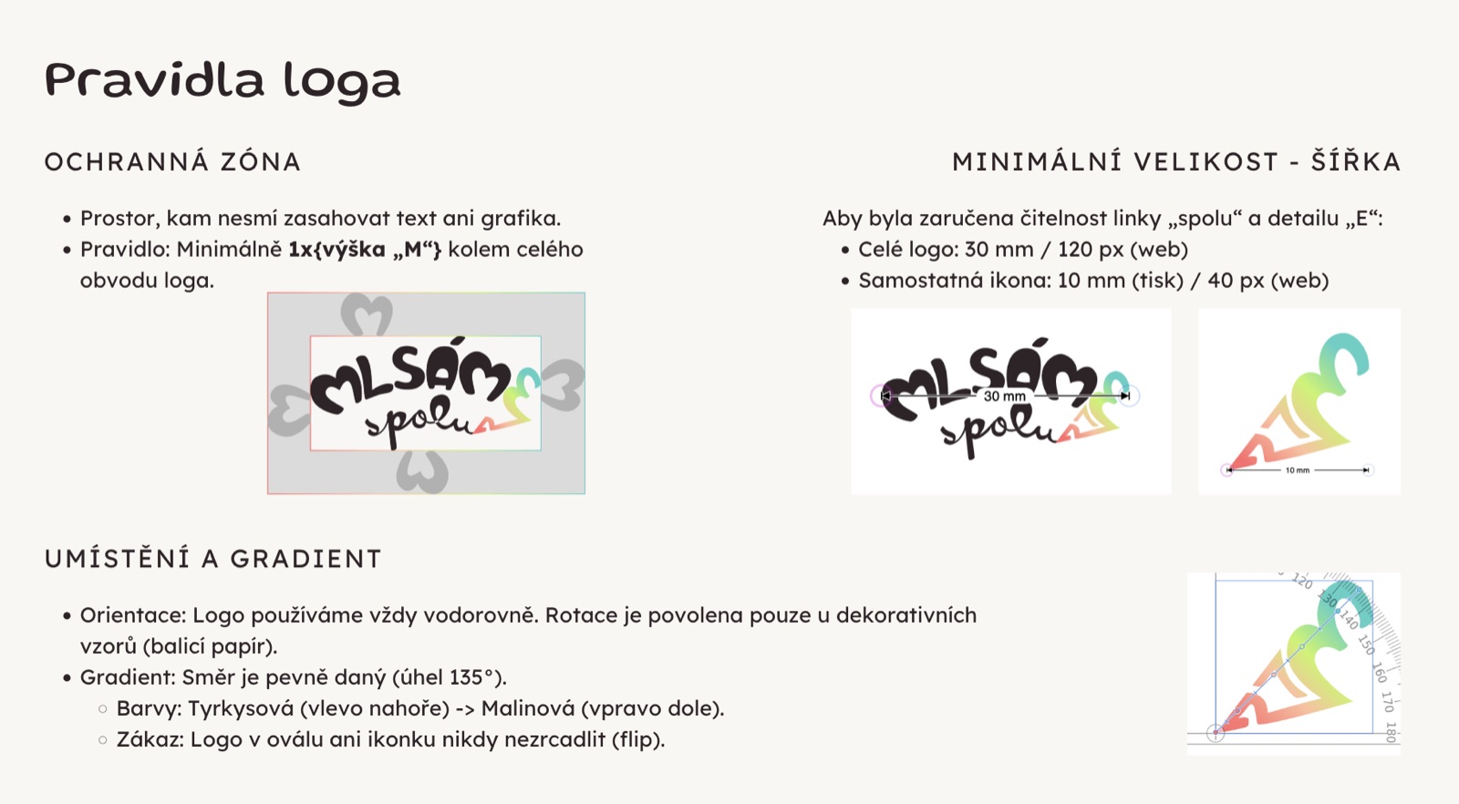 Pravidla loga: ochranná zóna, minimální velikost, gradient