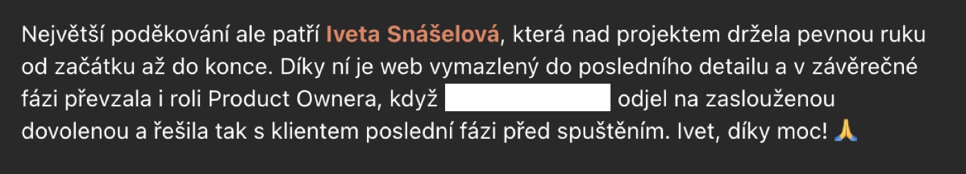 Snímek původní zprávy ze Slacku