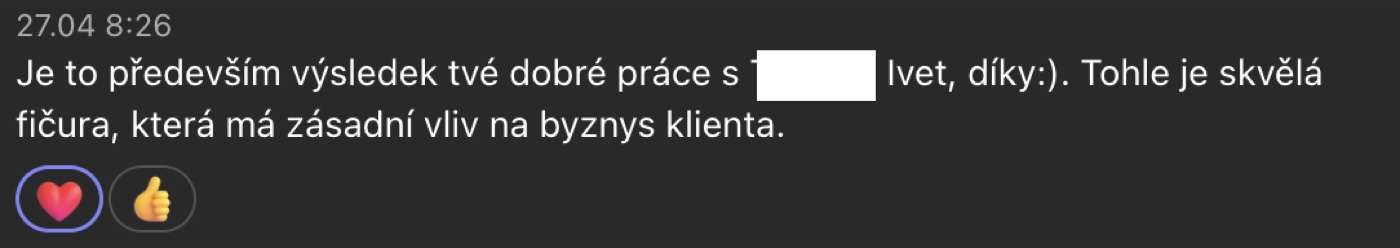 Snímek původní zprávy ze Slacku